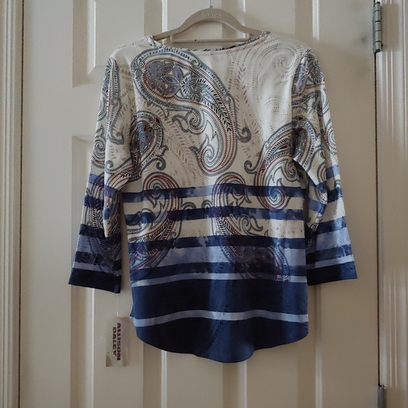 Small Allison Daley Petite S Paisley blouse sparkles NWT - Picture 2 of 6